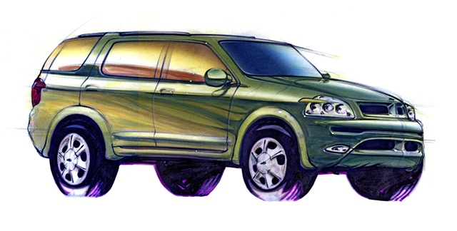 Oldsmobile Bravada Concept Rendering
Green Exterior Front 3/4 View