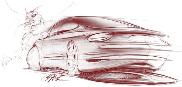 Oldsmobile Intrigue - exterior sketch with demon