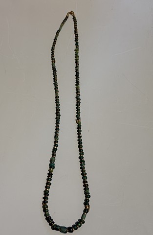 Ancient green Roman glass beads with Indian bronze accents (25031)