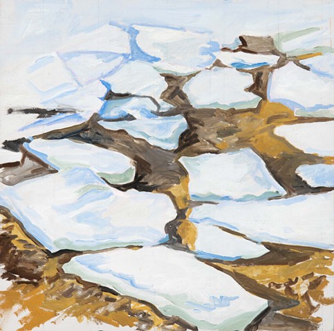 Larry Moffet, Ice cakes february 24, pastel, deer isle, local artist
