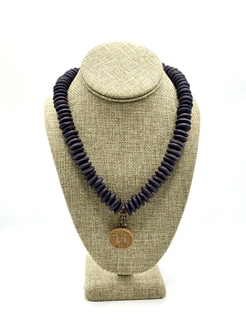 Purple-dyed serpentine Ashanti beads (Ghana) / Limestone Sassanian mythical ‘Llama' intaglio bead (224-651 AD, Ancient Persia)