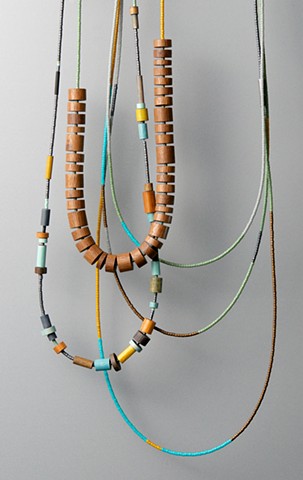 Julia Turner, jewelry, seed bead, wood jewelry, woman artist, deer isle maine