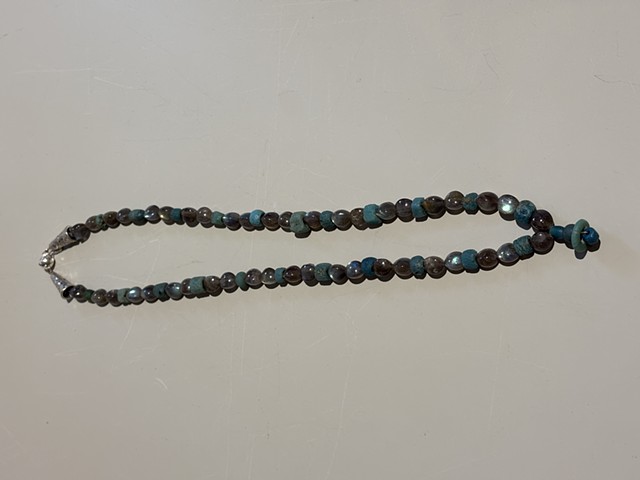 Purple labradorite beads paired with blue Djenne glass beads and pendant (25011)
