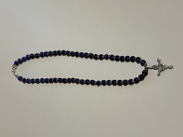 Labradorite and lapis dogon glass beads with a Berber Nomadic cross (25018)