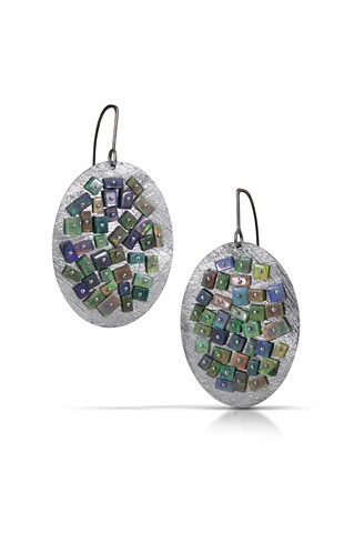 Small Black Opal mosaic earring