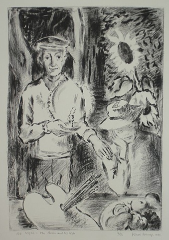 Karl Schrag, at night artist and his wife, printmaker, Turtle Gallery, Deer Isle, Maine, Stonington, Blue Hill, Bar Harbor