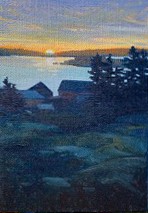 Sandy Wadlington, another nice sunset, miniatures, oil on linen, woman artist, landscape