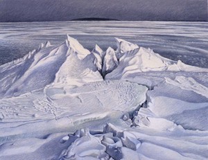 Vaino Kola, Ice Formations, Greenlaw Cove pastel painting Turtle Gallery Maine
