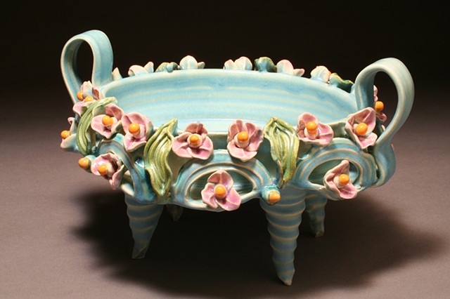 Lucy Breslin, Turquoise arches, Majolica, ceramics, porcelain, Deer Isle, Maine, Woman Artist