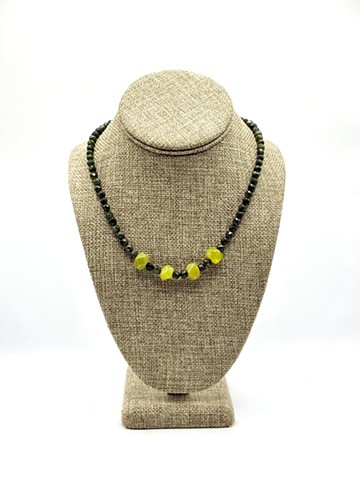 Olive jade, faceted moss aventurine