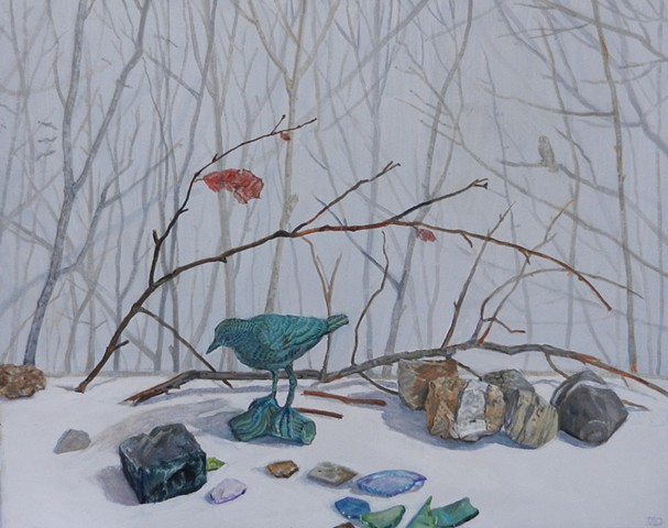 Mary Aro, Red leaf, oil on canvas, Deer Isle, Maine, Stonington, Blue Hill