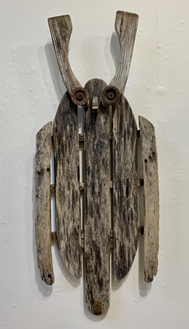 Conny Hatch, boobook, found material sculpture, belfast maine, deer isle, woman artist
