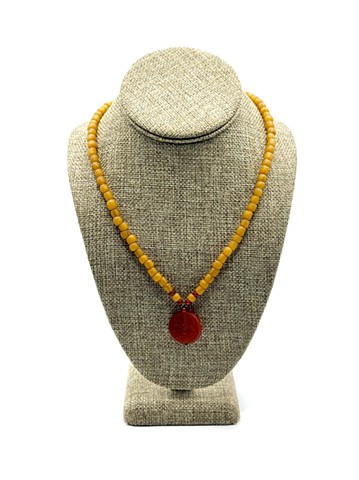 Ochre recycled African glass beads / Carnelian Mystic Animal Sassanian Intaglio Bead