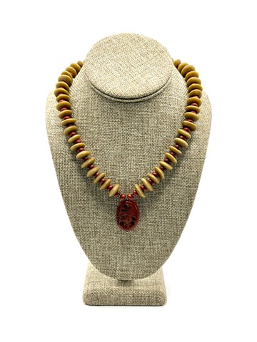 Red Jasper, light brown Ashanti beads / Carnelian Sassanian Intaglio Bead (300 AD)