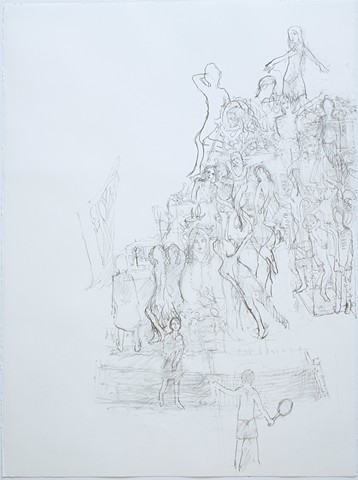 Arthur Hardigg, tennis with tiffany, graphite on paper, drawing, deer isle maine