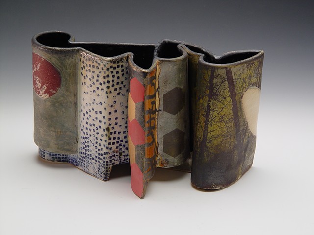 Paul Heroux, folded vase, ceramics, soda fired, deer isle maine