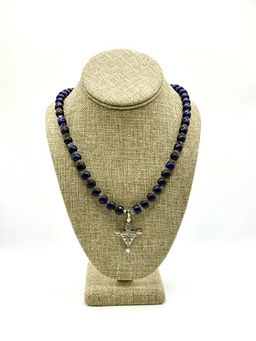 Antique blue labradorite Dogon beads (18th Century, Mali) / Tuareg cross pendant travel amulet (Agadez, Niger)