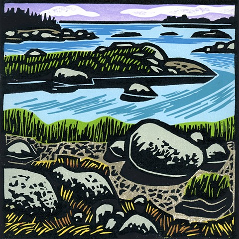 Holly Berry, another fine day, woodcut, Deer Isle, Maine, Stonington, Blue Hill, printmaker, woman artist