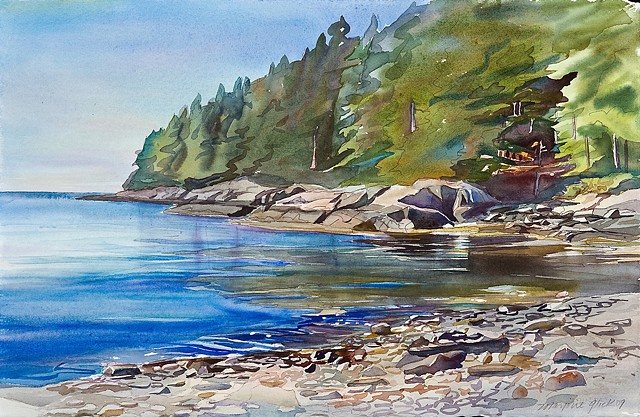 Marjorie Glick, The Way Home from Allisons, watercolor, coastal scene, Deer Isle, Maine, Watercolor, Maine Coast