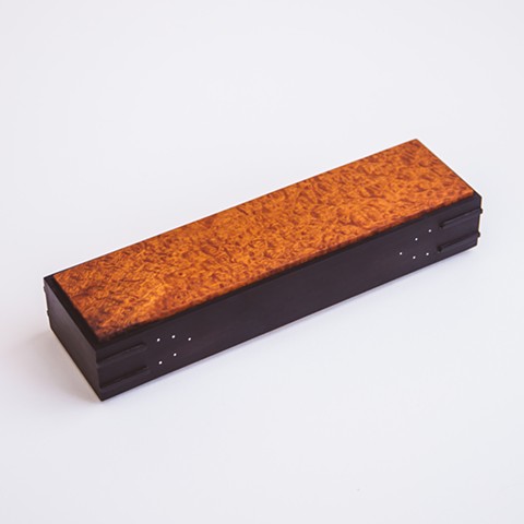Ebony Box with Afzelia Lay Lid and Silver Inlay