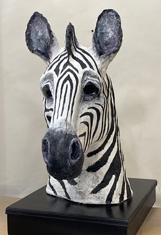 Treacy Ziegler, zebra, when i think i think of you, paper cast sculpture, woman artist, deer isle, maine