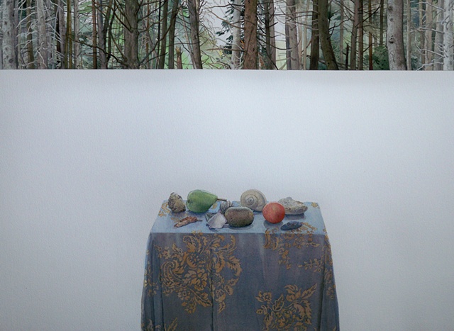 Mary Aro, woodland pear, orange, painting, artist, Deer Isle, Maine