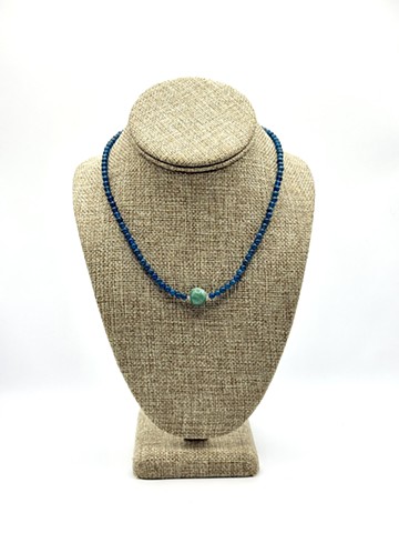 Blue apatite beads / Aventurine Sassanian 'Human Fish' intaglio  (224-651 AD)