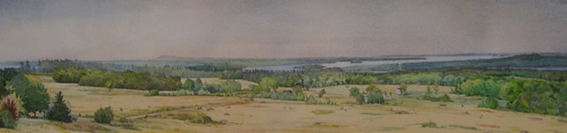 Mary Aro, Caterpillar Hill with Bridge, watercolor, Deer Isle, Maine, Stonington, Blue Hill