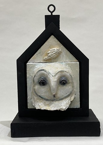 Treacy Ziegler, Owl, concrete sculpture, woman artist, deer isle, maine