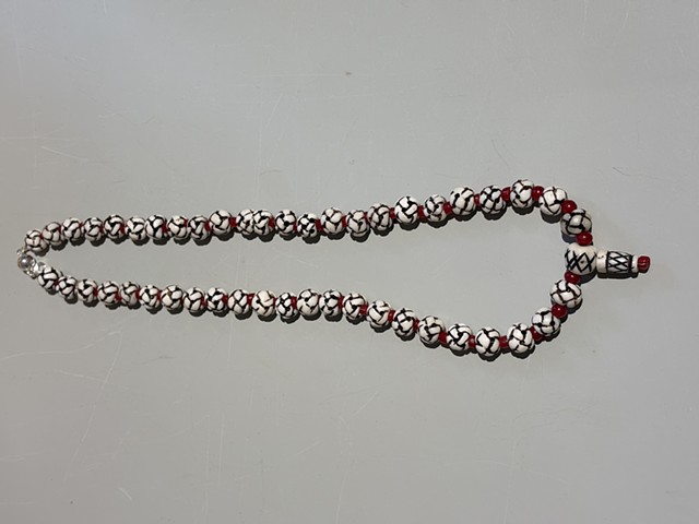 Cow bone beads with red carnelian accent spacers (25028)