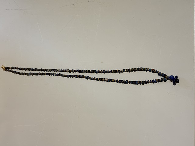 Ancient blue Roman glass beads with Indian bronze accents (25030)