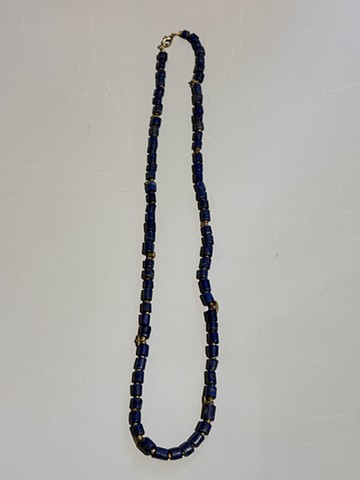 Ancient African lapis beads with ancient Indian handmade bronze charms (25027)