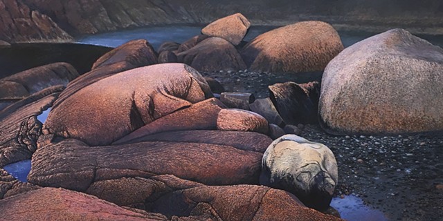 Vaino Kola Sundown Greenlaw Cove painting, oil on canvas Turtle Gallery Maine