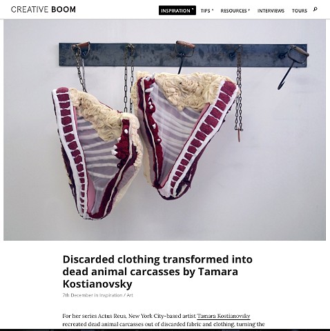 Discarded clothing transformed into dead animal carcasses by Tamara Kostianovsky
