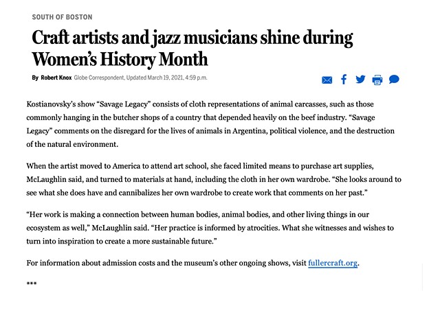 The Boston Globe: Craft artists and jazz musicians shine during Women’s History Month