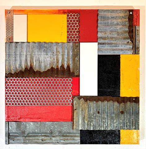 mixed media abstract grid painting oil painting assemblage collage art 