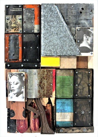 mixed media abstract grid painting oil painting assemblage collage art 