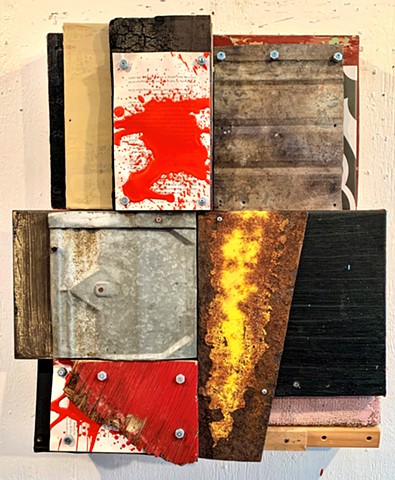 mixed media abstract grid painting oil painting assemblage collage art 