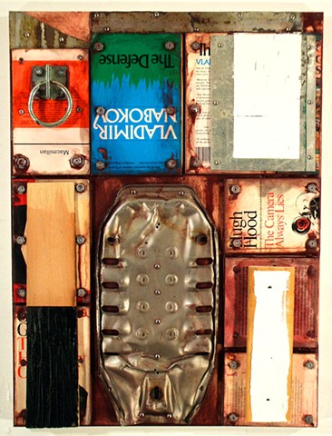 mixed media abstract grid painting oil painting assemblage collage art 
