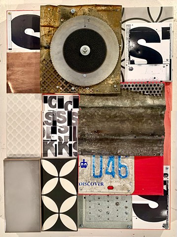 mixed media abstract grid painting oil painting assemblage collage art 