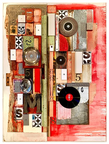 mixed media abstract grid painting oil painting assemblage collage art 