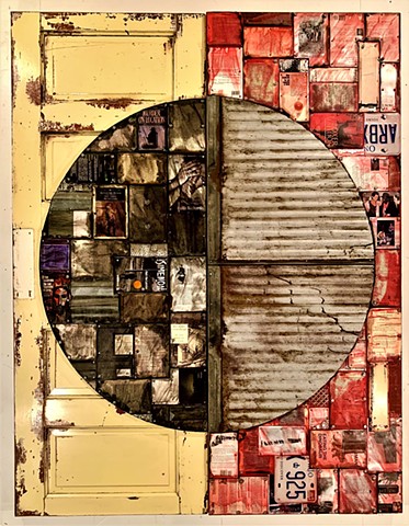 mixed media abstract grid painting oil painting assemblage collage art 