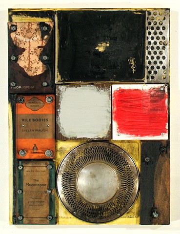 mixed media abstract grid painting oil painting assemblage collage art 