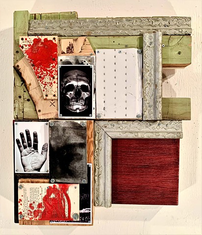mixed media abstract grid painting oil painting assemblage collage art 