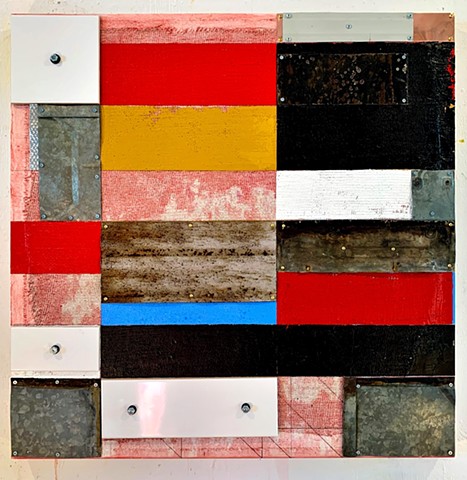 mixed media abstract grid painting oil painting assemblage collage art 