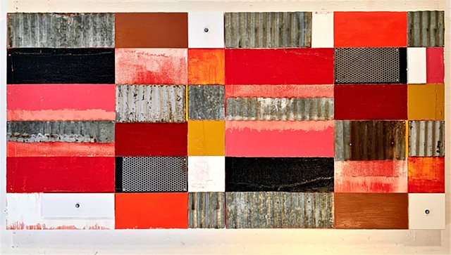 mixed media abstract grid painting oil painting assemblage collage art 