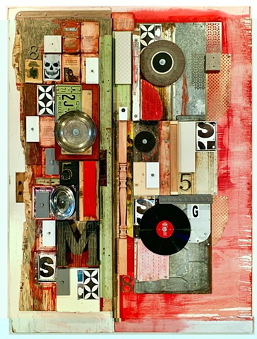 mixed media abstract grid painting oil painting assemblage collage art 