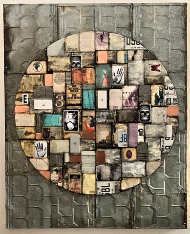 mixed media abstract grid painting oil painting assemblage collage art 