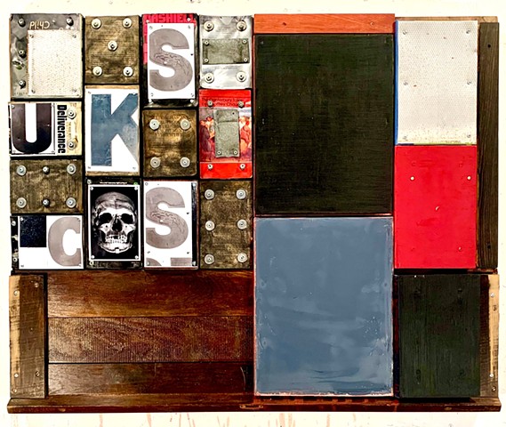 mixed media abstract grid painting oil painting assemblage collage art 