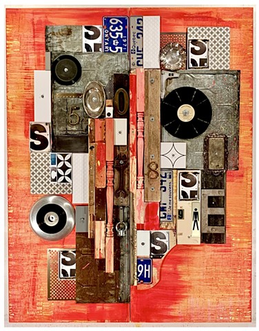 mixed media abstract grid painting oil painting assemblage collage art 
